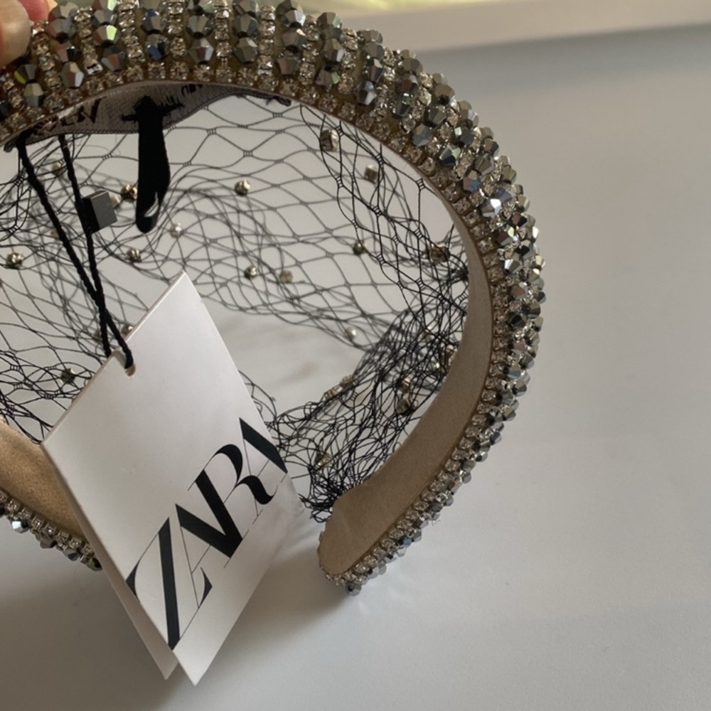 NWT Zara Rhinestones Mesh Veil Headband - Picture 5 of 10